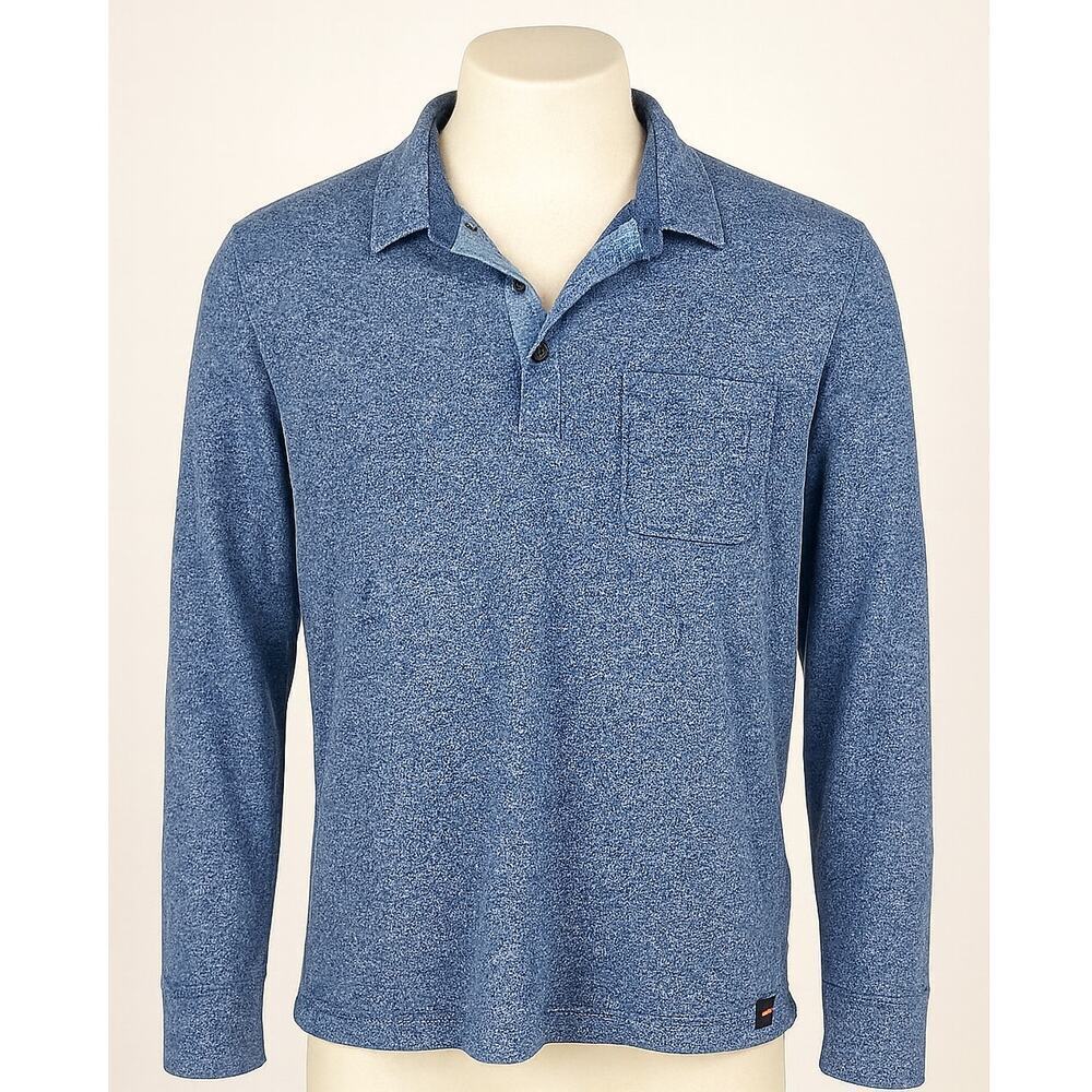 Faherty Men’s Long Sleeve Luxe Heather Polo Blue Organic Cotton — Size XL
